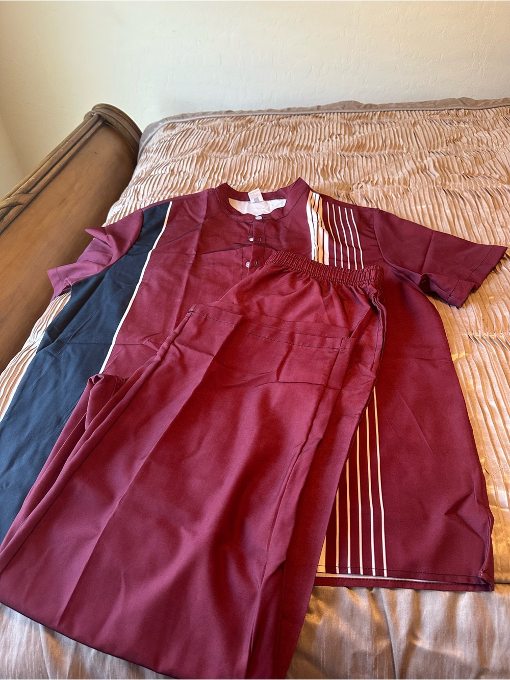 Men's Burgundy Short-Sleeve Shirt and Pants Set